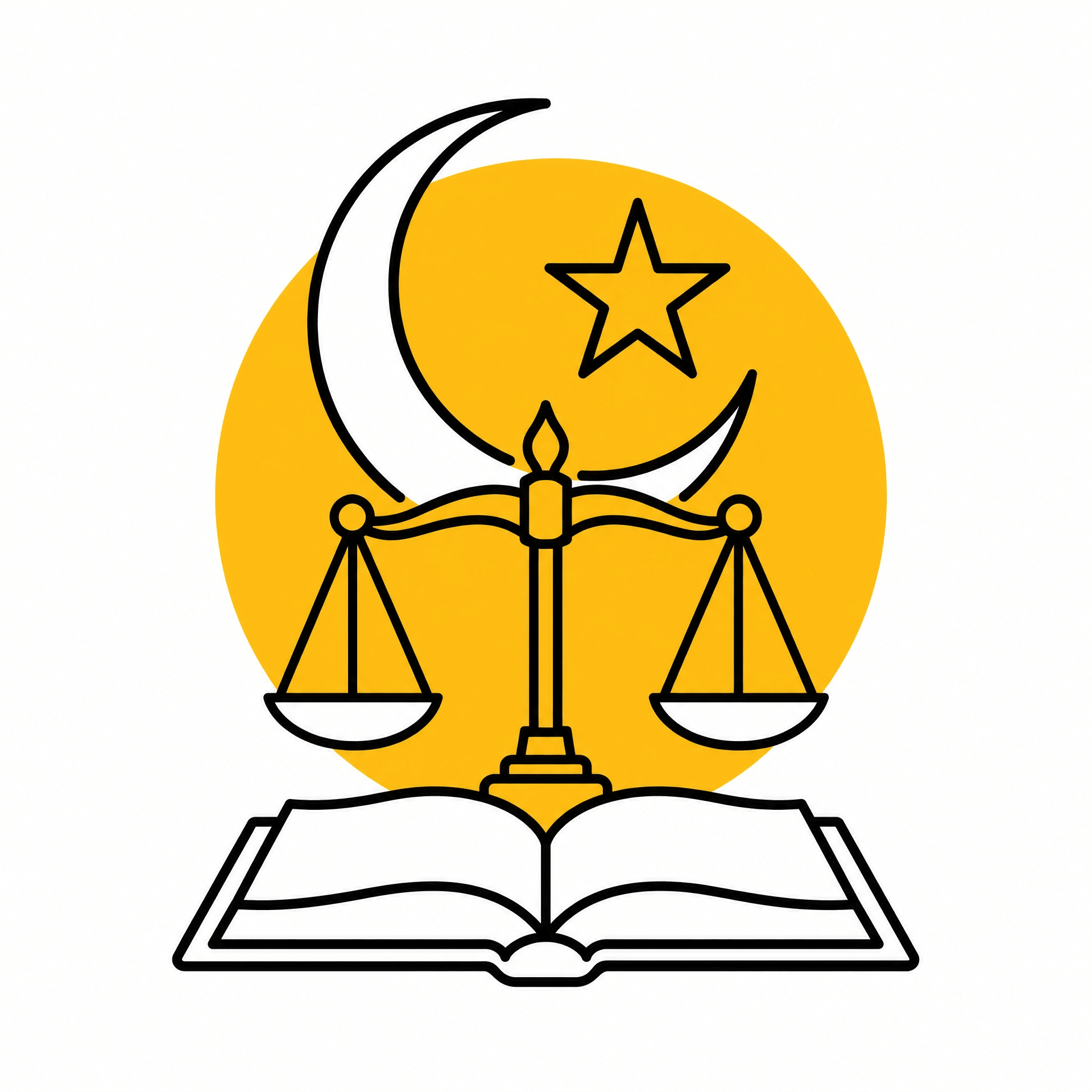 Open book and balanced scales representing Islamic principles and integrity